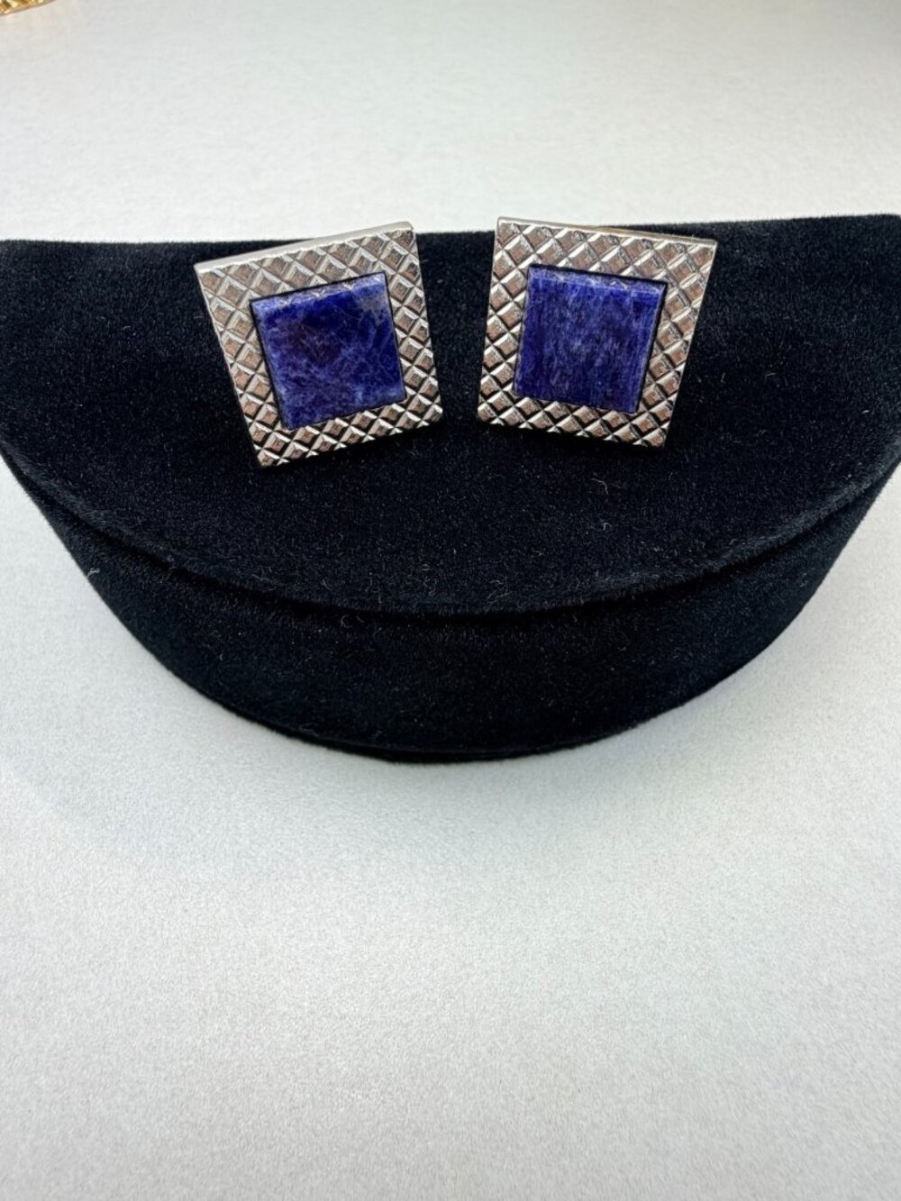 Dante Lapis Lazuli Silver Tone Cufflinks Geometric Vintage